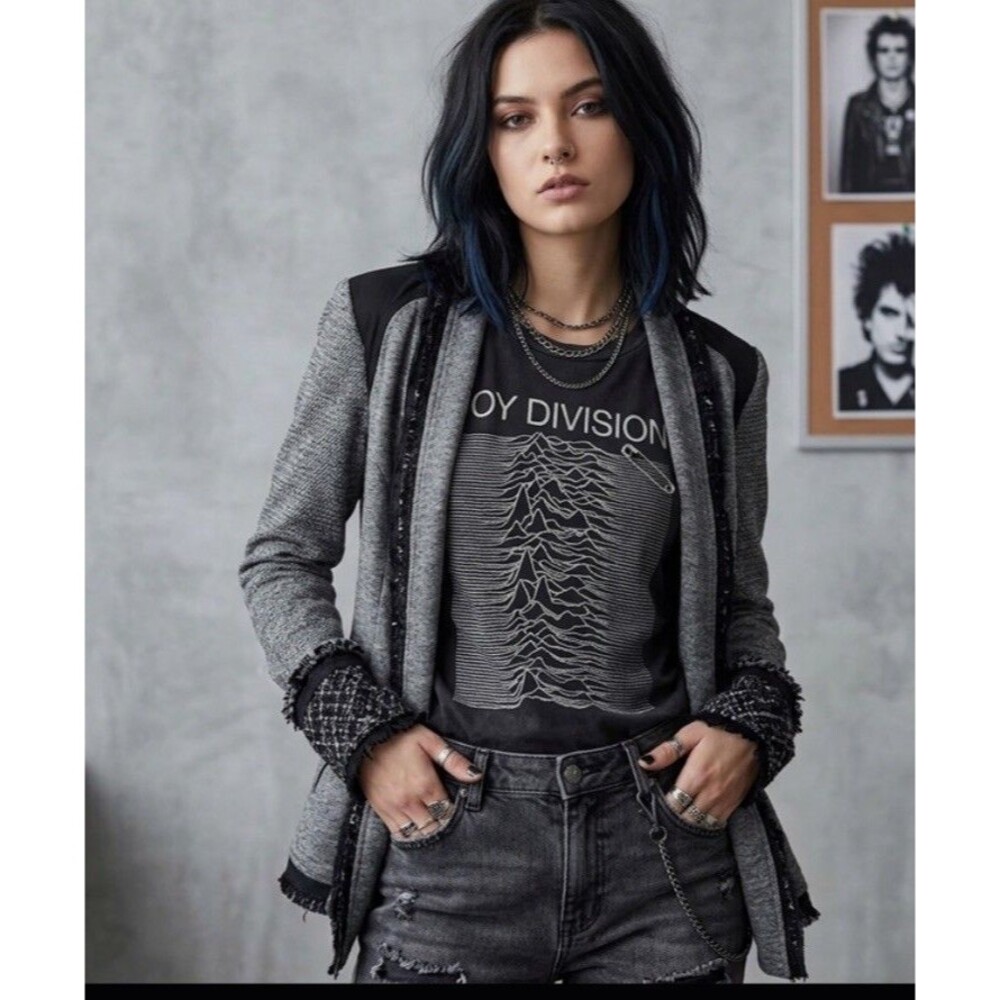 L.A.M.B. Y2K Women's 0 Gray Black Jacket Mix Media Wool/Silk Soft Punk Rocker